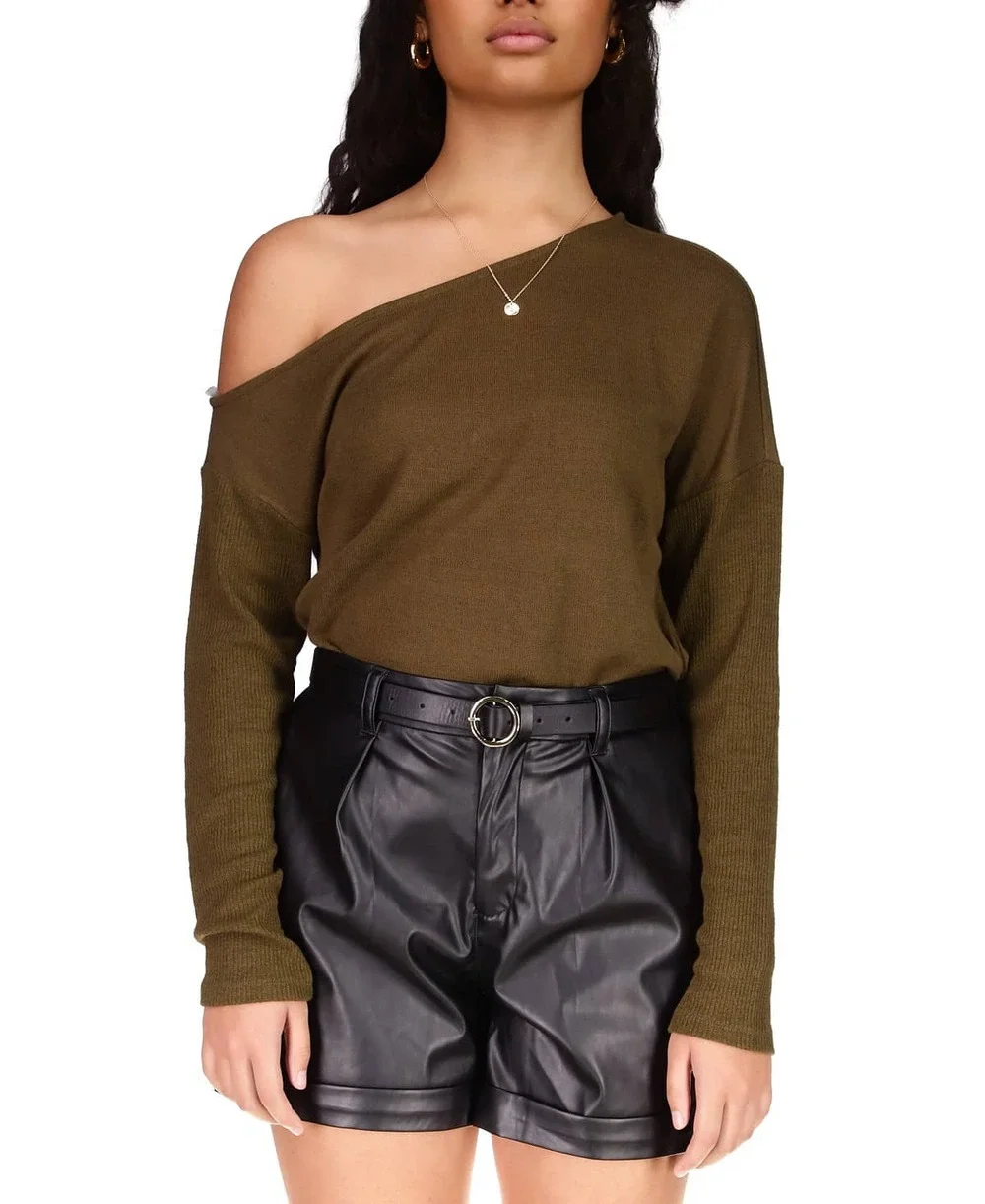 Sanctuary Women’s Green Love Sign Asymmetric Long-Sleeve Top Dark Olive, Large